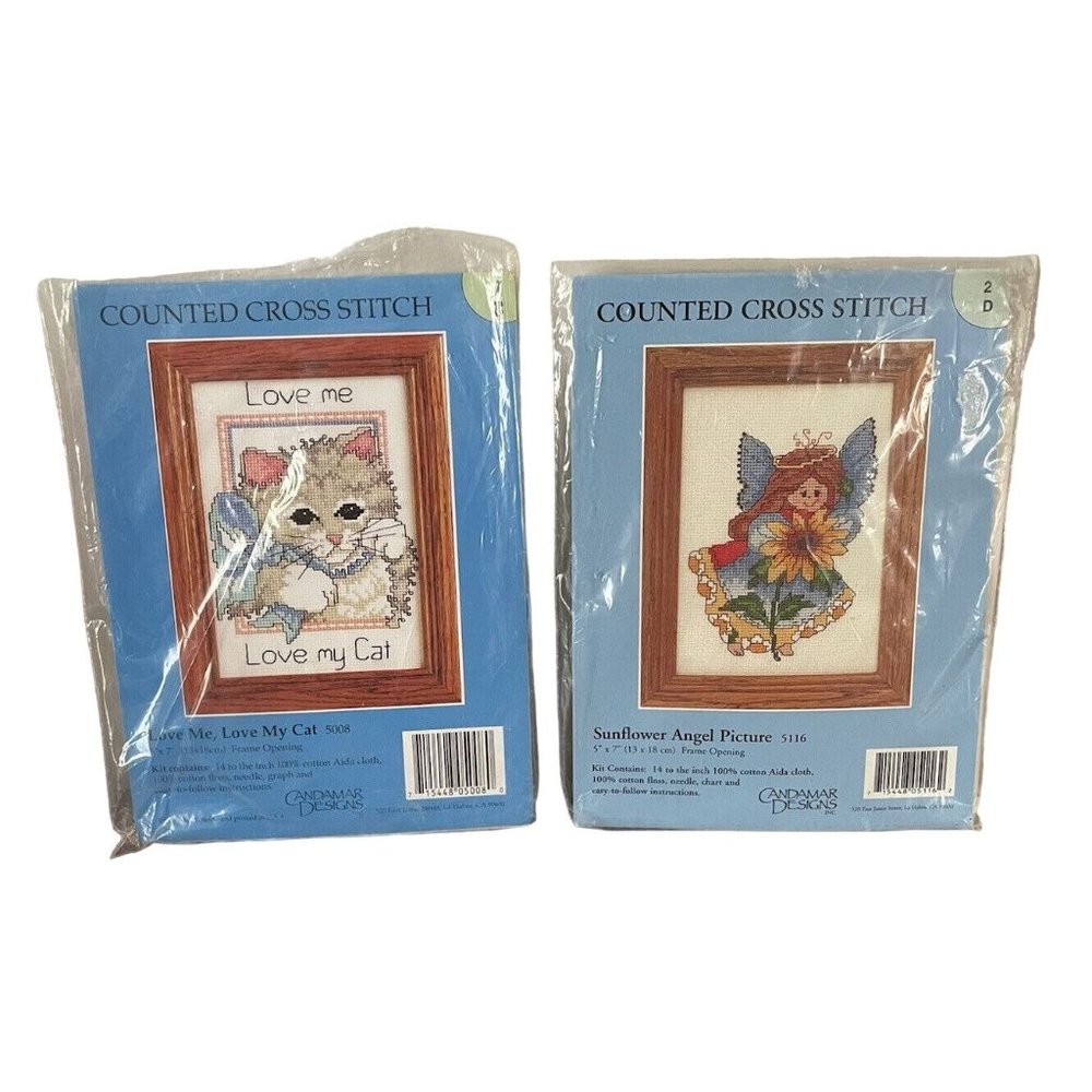 NIP Candamar Designs Needlepoint Cross Stitch Kits, Set of 2, Sunflower, Cat 5x7